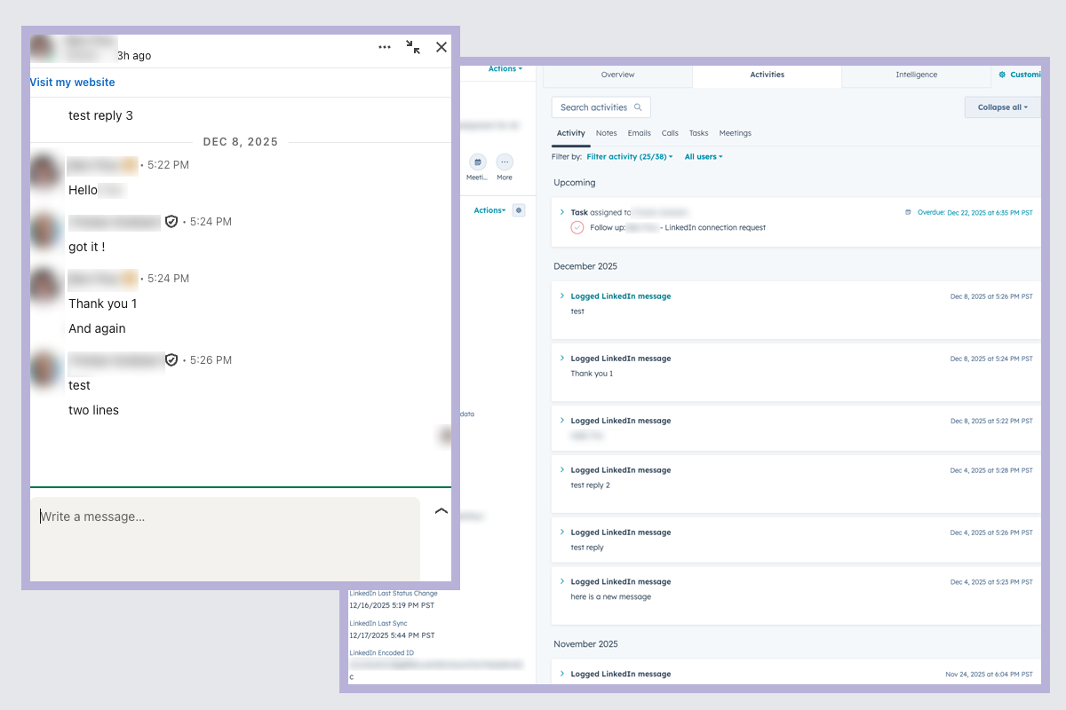 Chat conversation being synced to HubSpot