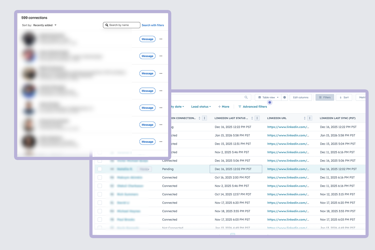 Connection tracking with status indicators