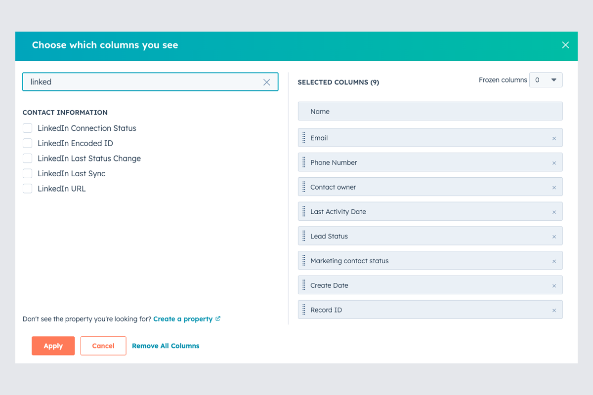 HubSpot contact with LinkedIn data populated